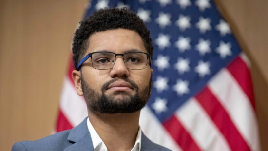 Rep. Maxwell Frost of Florida listens during a panel discussion in Washington, Jan. 10, 2023.