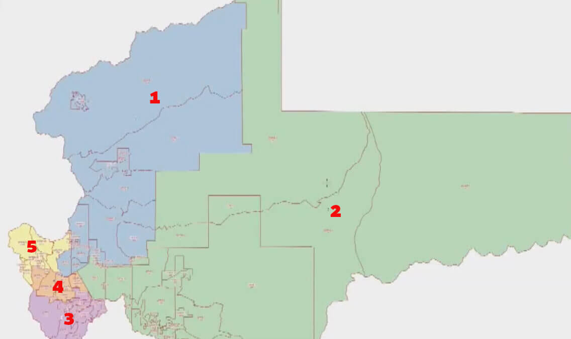 A map of Summit County's newly approved districts. The two districts.