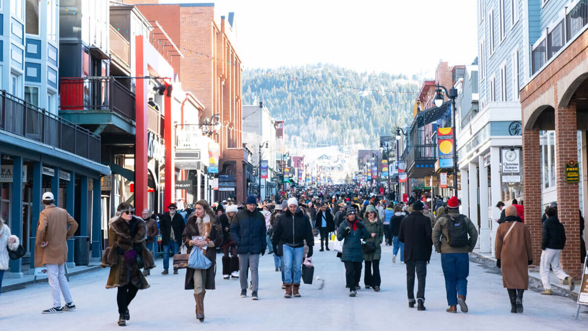 Festival goers walk on Main street during the 2026 Sundance Film Festival in Park City, Utah.
