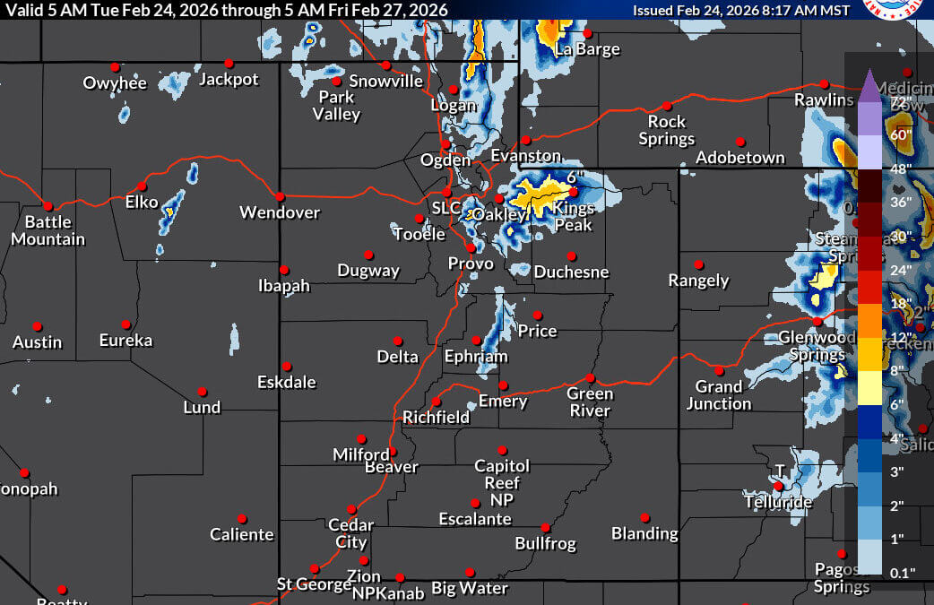 Expected snow totals, Feb. 24-27, 2026