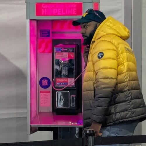 Telephone booth for the Great Salt Lake Hopeline