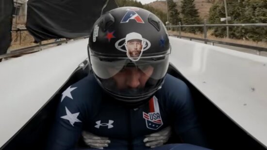 Jason Kelce in a four man bobsled with Team USA.