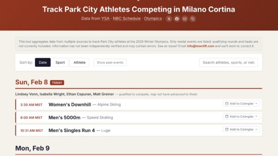 The TownLift Park City Olympic athlete tracker