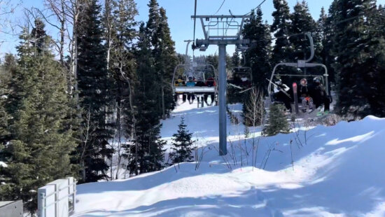 Riders on the disputed Timberline chairlift at Park City Mountain. Resort.