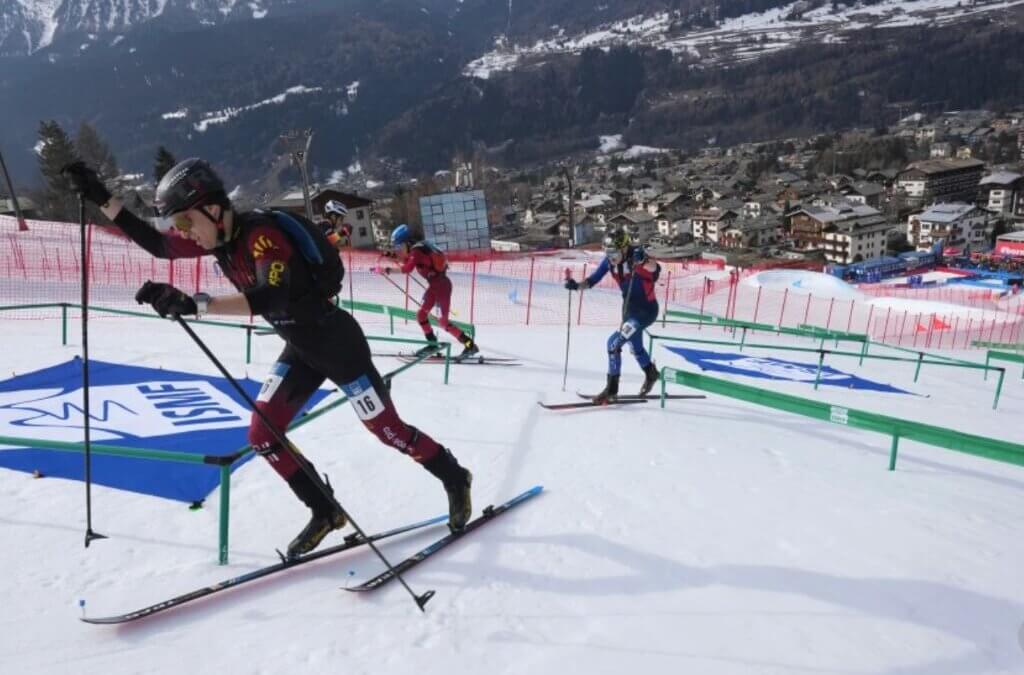 Athletes compete during the men's sprint race at the Ski Mountaineering World Cup event in Bormio, Italy, Saturday, Feb. 22, 2025