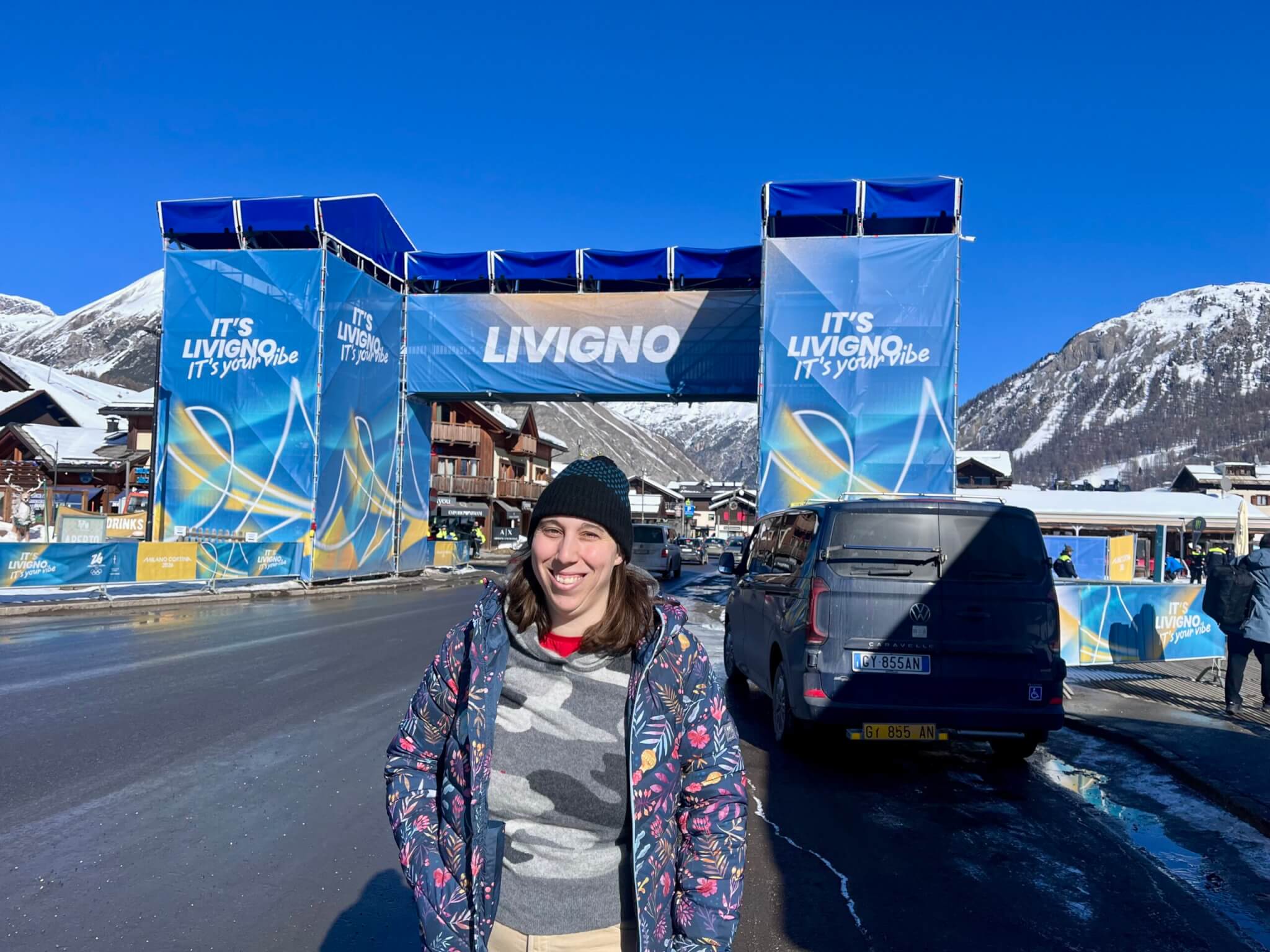 Manager from the Utah Olympic Park's 2002 Salt Lake Olympics Museum, Maddie Nunez at the Milan Cortina Olympics spectating.