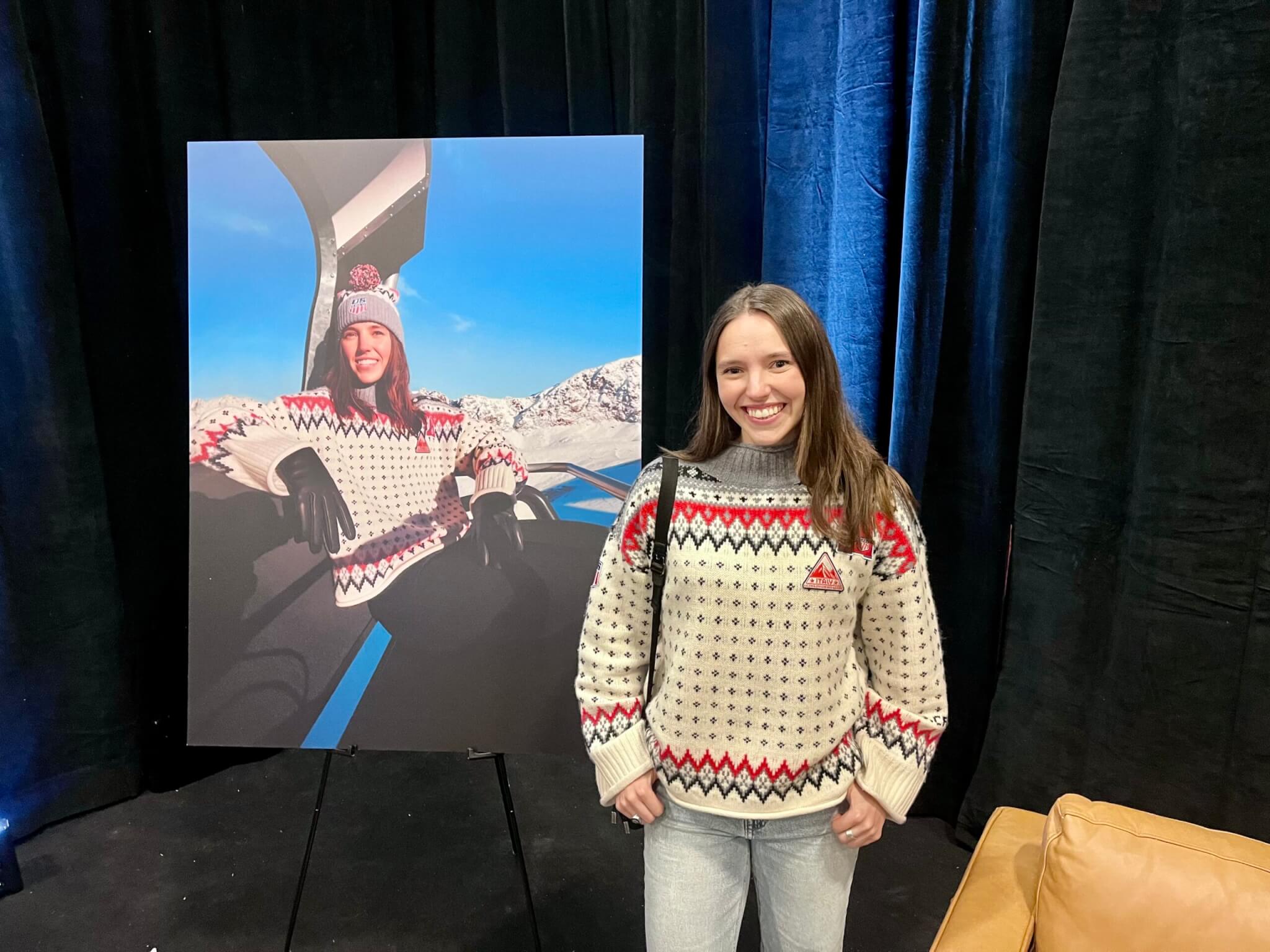 Milan Cortina Olympian Tess Johnson at a J Crew partnership event at the U.S. Ski Team Center Of Excelence in late January.