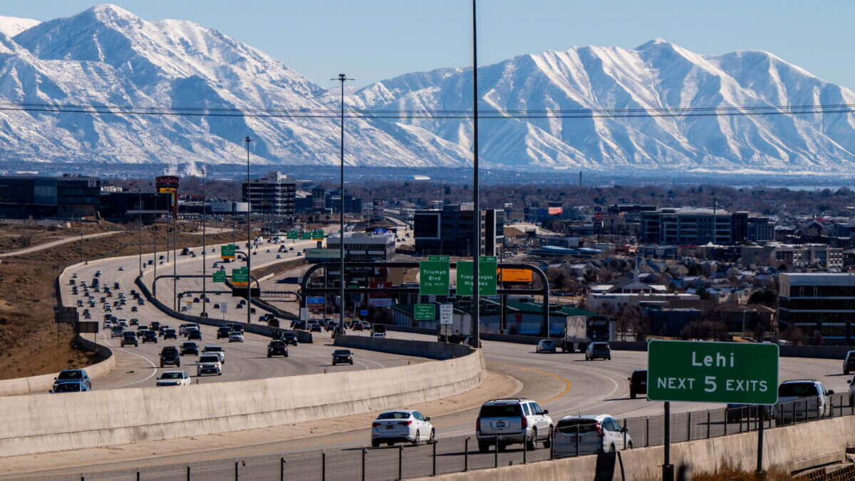 I-15 near Point of the Mountain in Lehi is pictured on Sunday, Feb. 4, 2024. (Photo by Spenser Heaps for Utah News Dispatch)