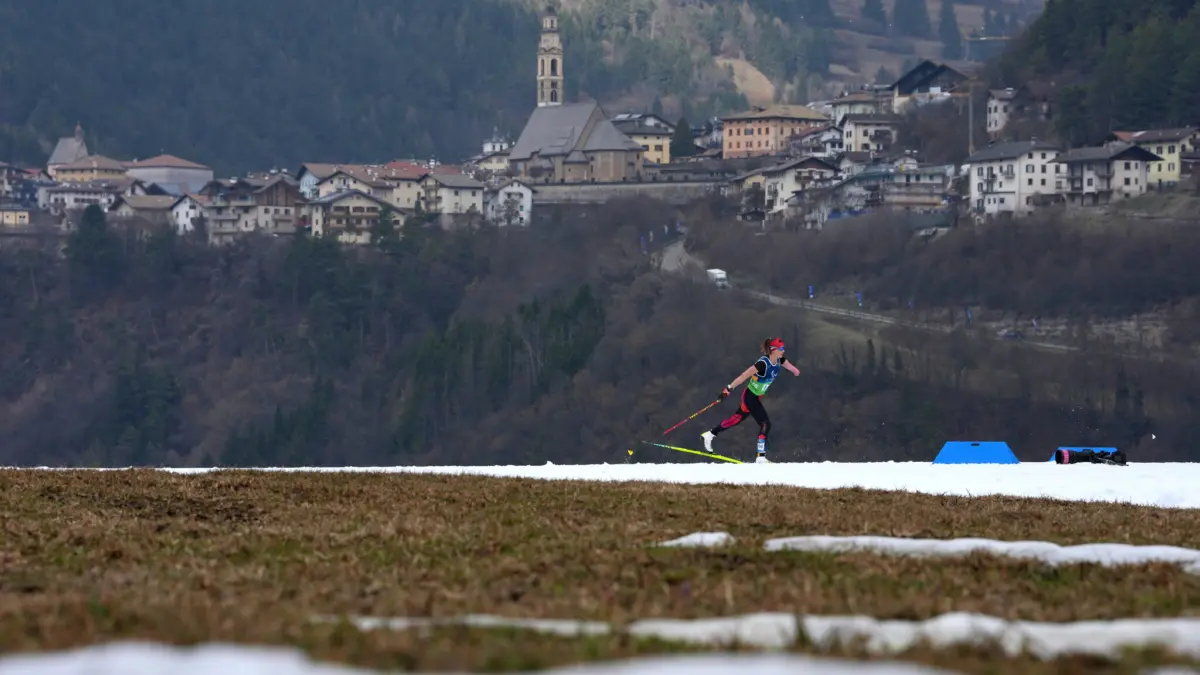 Brittany Hudak, of Canada, competes in the cross country skiing women's 10Km interval start classic standing final at the 2026 Winter Paralympics, in Tesero, Italy, Wednesday, March 11, 2026.