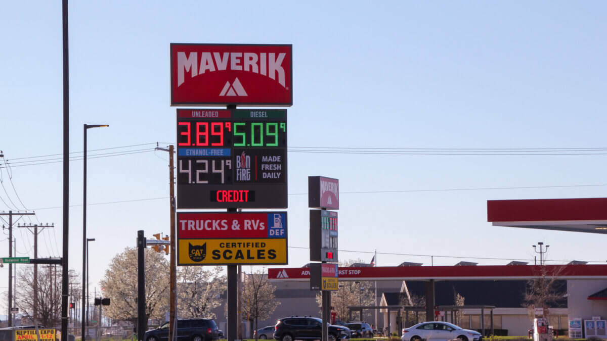 Gas prices are displayed at a gas station in North Salt Lake, Utah on Thursday, March 19, 2026.