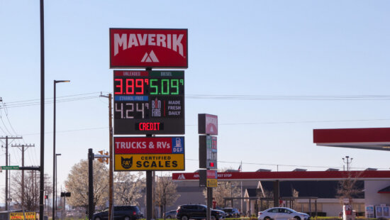 Gas prices are displayed at a gas station in North Salt Lake, Utah on Thursday, March 19, 2026.