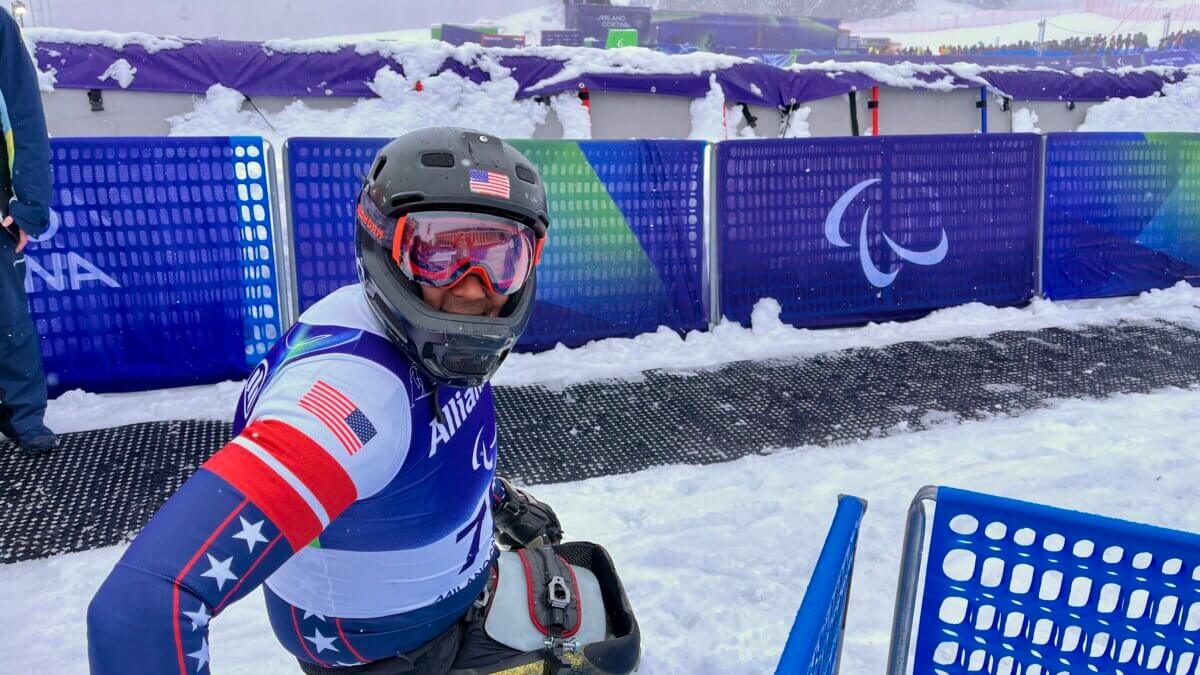 Matthew Brewer, of Park City, ski racing in the Milan Cortina Paralympic Games.