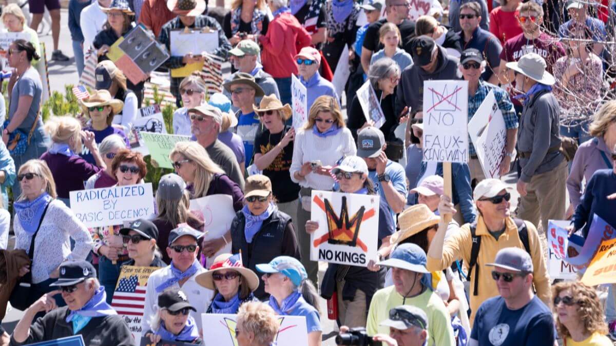 Protesters gather for Park City's No Kings protest on March 28.