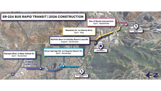 A map presented to the Summit County Council on Wednesday shows five segments of SR-224 scheduled for construction in 2026, stretching from Kimball Junction to Park City. Work on most segments is expected to run from April into November.