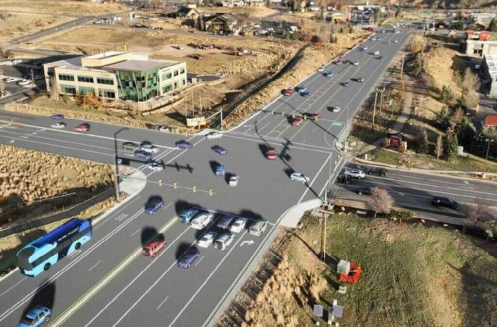 A rendering shows the final design for the Olympic Parkway and Newpark Boulevard intersection as part of the SR-224 bus rapid transit project.
