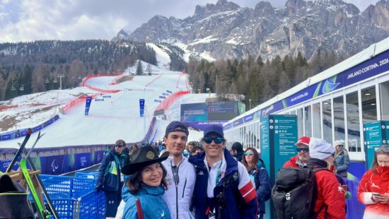 Danelle, Brockton, and Rob Umstead at the 2026 Paralympics in Milan Cortina.