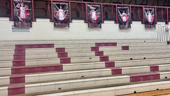 The seniors shown from the Miners Boys Volleyball Team. The bleachers will soon be getting updated and upgraded for a new facelift.