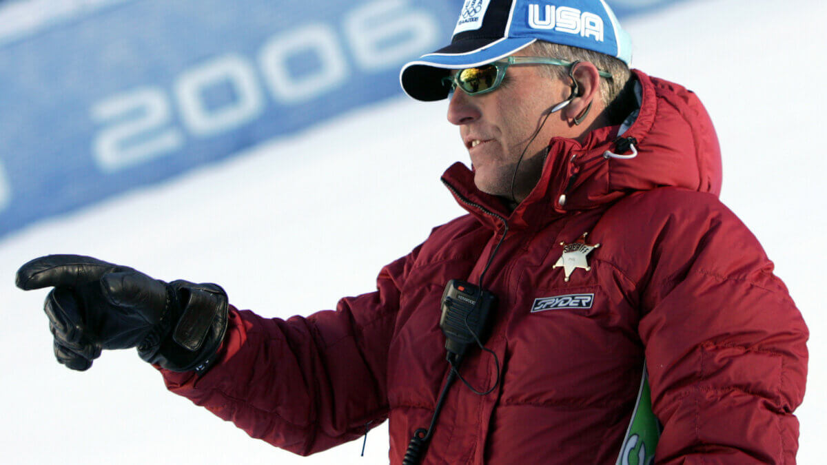 United States Men's head coach Phil McNichol gestures during training for the Men's Downhill at the Turin 2006 Winter Olympic Games in Sestriere Borgata, Italy, Feb. 10, 2006.