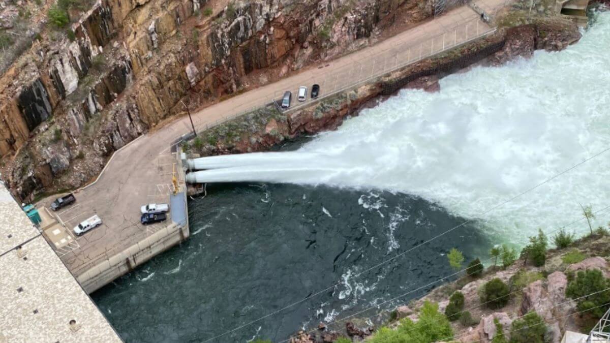 Water being released from the Flaming Gorge Reservoir.