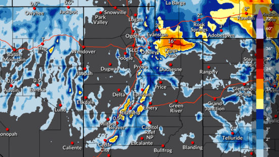 Total snow accumulations of 6 to 14 inches for the Western Uinta Mountains May 17, 2026