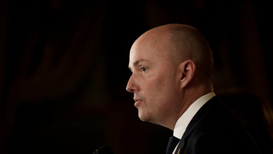 Gov. Spencer Cox speaks during a press conference at the Capitol in Salt Lake City on the final night of the legislative session, Friday, March 6, 2026.