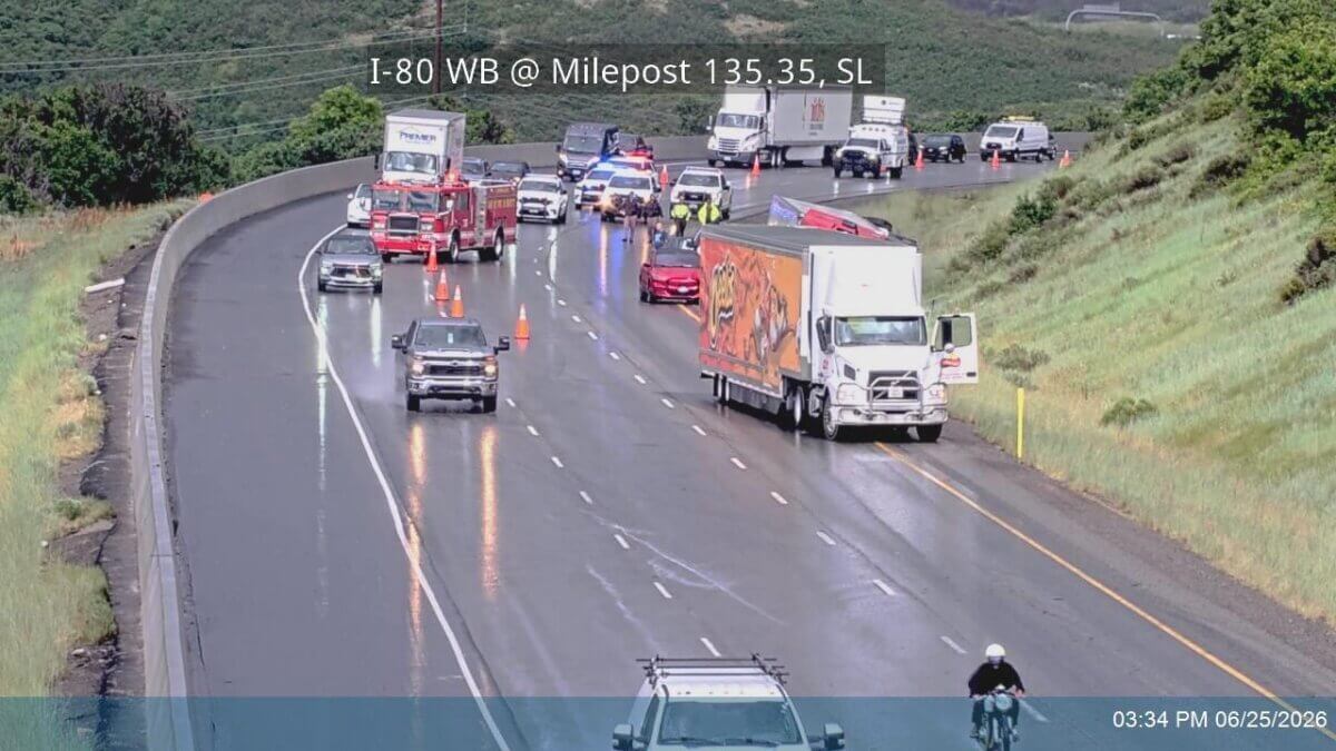 A crash on I-80 has closed two of three westbound lanes just before the evening commute.