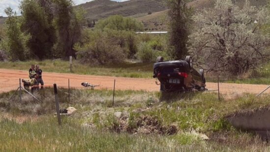 A Utah Highway Patrol vehicle responds to a crash on Interstate 80. One person died and two others were critically injured in a rollover near Coalville on May 31.