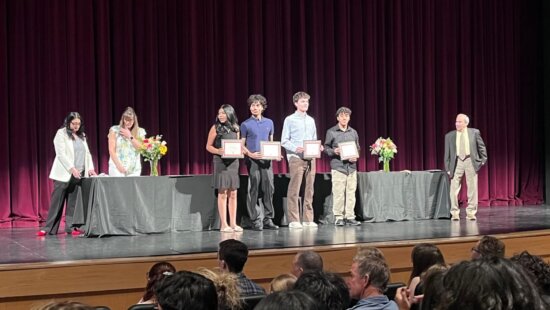 Back To Our Roots Eileen G. Bailey Memorial Scholarships recipients: (L-R) Emily Santander, Adolfo Riveroll, Augie Roepke, and Alexander Garcia Hernandez.