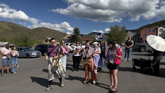 Members of a Lavender Menaces Brass Coalition perform during Summit Pride Foundation’s second annual Park City Pride march and celebration on Sunday, May 31. The march began at Park City Mountain Resort’s Main Lot and continued to City Park.