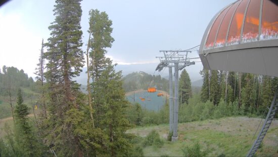 Photo caption: Hail collects on the orange canopy of the Orange Bubble Express at Park City Mountain as a severe thunderstorm moves through the area Thursday afternoon.
