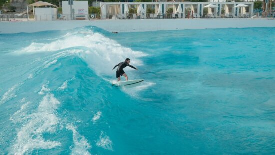 Draper's surf pool will create the perfect wave like the one seen here in a different city.