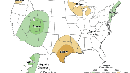 NOAA Climate Prediction Center seasonal precipitation outlook for July through September 2026. Green shading across Utah and the Four Corners indicates elevated odds of above-normal precipitation, with most of the region in the 33 to 40% range and a core area reaching 40 to 50%.