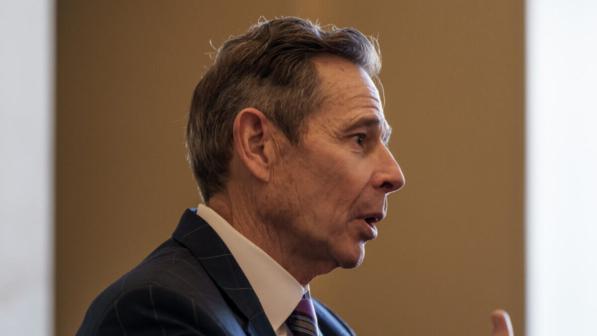 Sen. John Curtis, R-Utah, talks to media during a press conference at the Capitol in Salt Lake City on Thursday, Feb. 19, 2026.