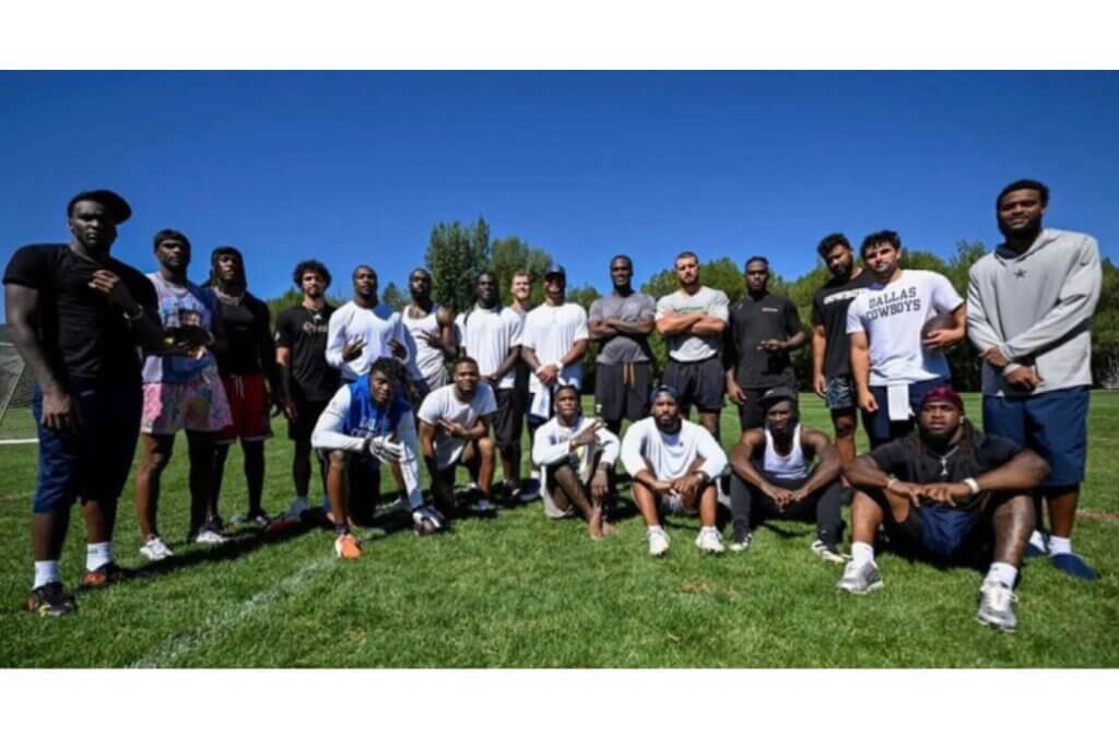 Dallas Cowboys offensive players gather during quarterback Dak Prescott’s offseason retreat in Park City ahead of the team’s 2026 training camp.
