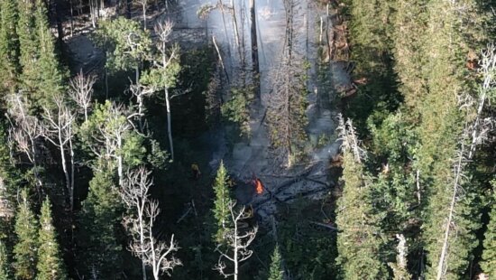 Aerial view of the fire burning above Park City Mountain.