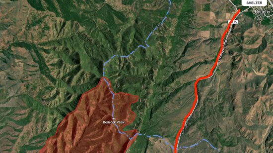 A map shows the West Henefer evacuation zone, highlighted in red, stretching from Hog Back Summit to West Henefer Road south of Henefer. All residences in the area are in "Go" status and have been ordered to evacuate as the Rocky Canyon Fire, shown at left, expands northeast.