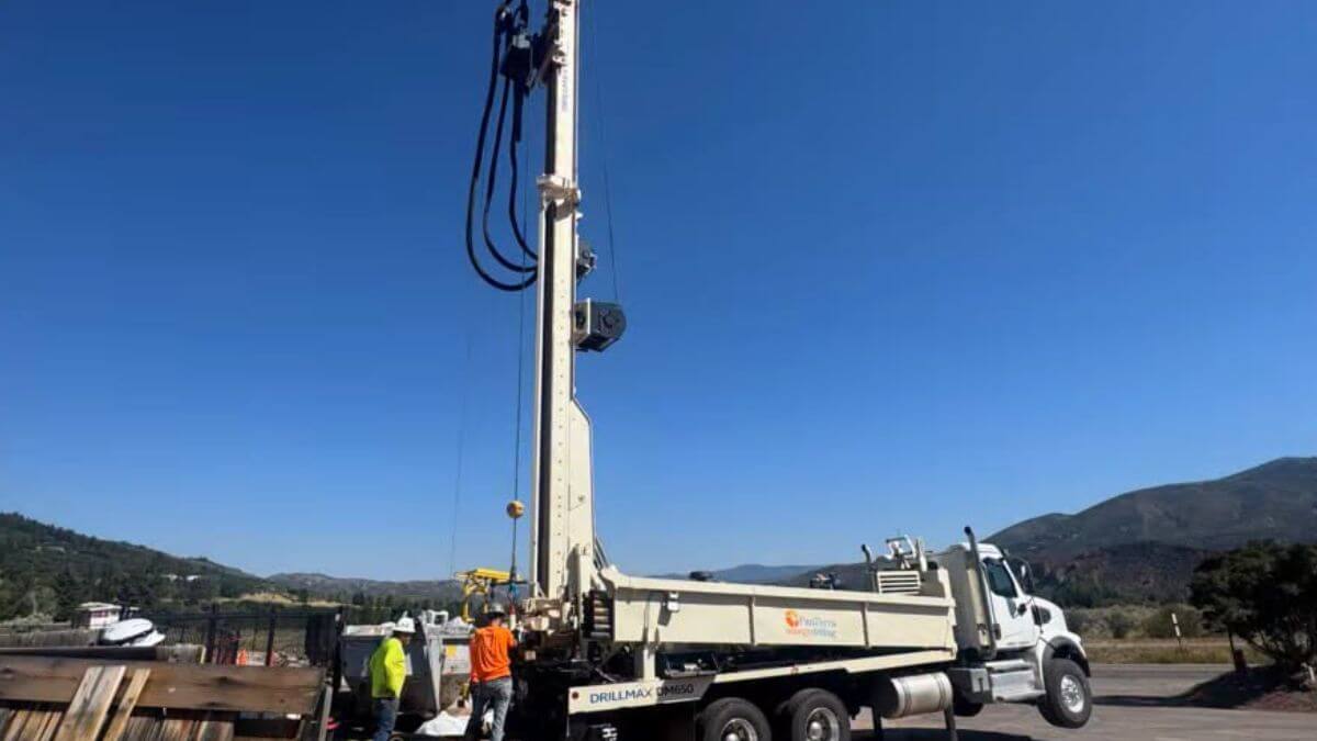 A drill rig at the City's Five Acre Site off Bonanza Drive and Kearns Boulevard.