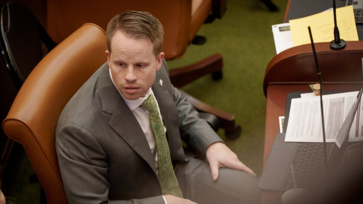 Rep. Trevor Lee, R-Layton, is pictured on the House floor at the Capitol in Salt Lake City on the final night of the legislative session, Friday, March 6, 2026.
