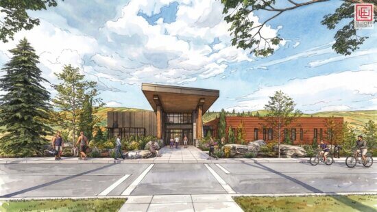 Renderings of the new Basin Recreation facility exterior.