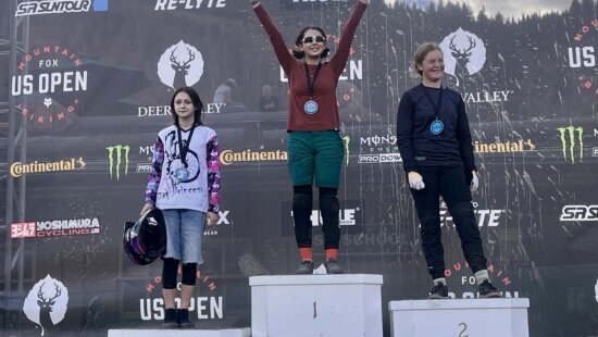 Park City athlete, Zoe, tops a Youth, Girls, podium at Deer Valley for the mountain biking competition.