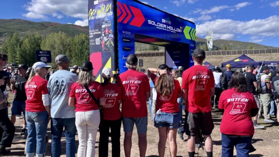 Team Batten: Hometown hero Haley's friends and family including her dad second from the right at the Mountain Biking World Cup at Soldier Hollow.