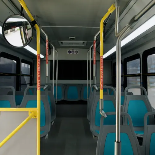 Interior of the Bobsled Express electric bus.