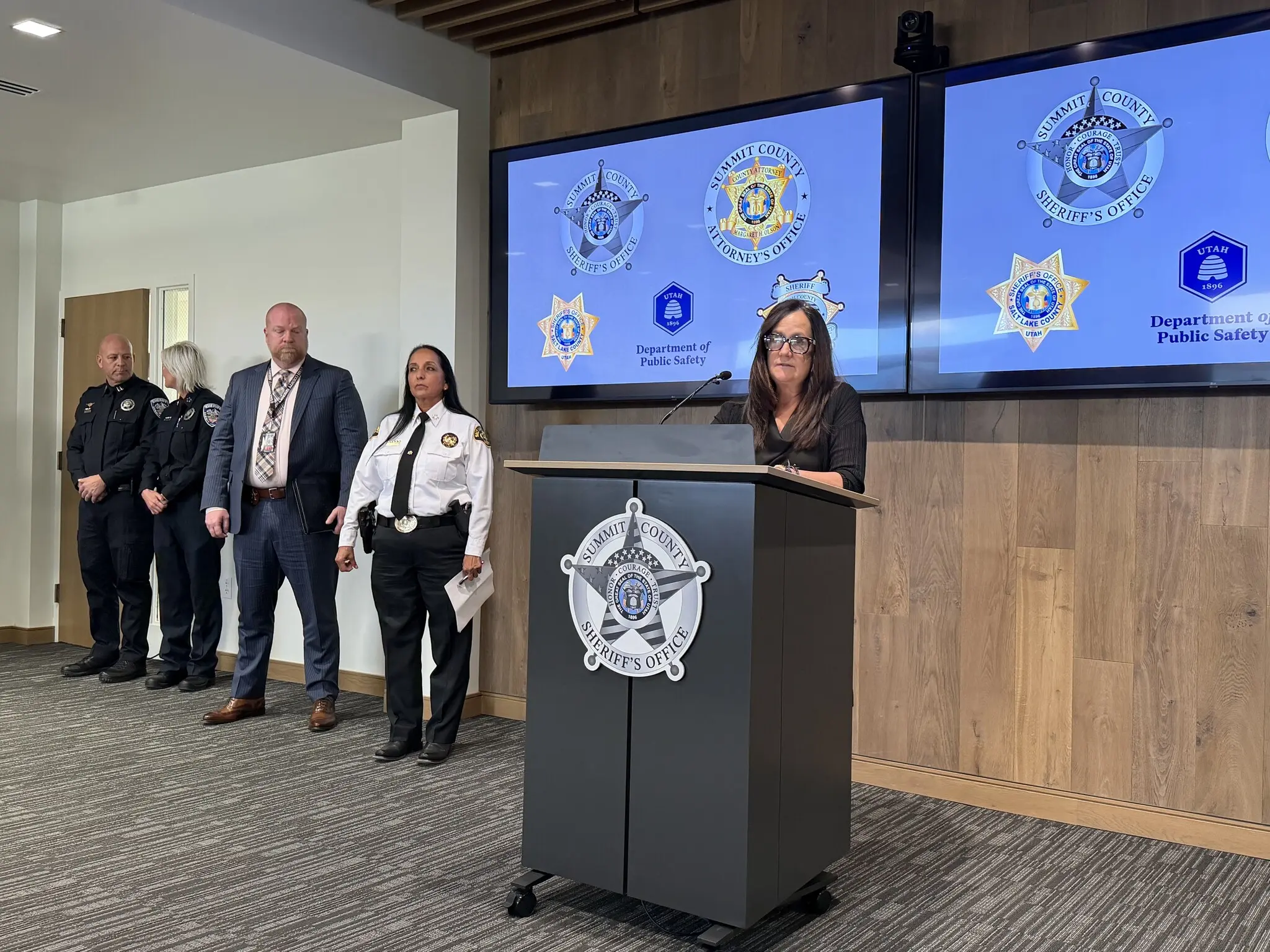 Summit County Attorney Margaret Olson speaks at a press conference at the Summit County Justice Center on Tuesday, Oct. 27, 2026, announcing that DNA evidence links Ted Bundy to the 1974 murder of Melissa Ann Smith