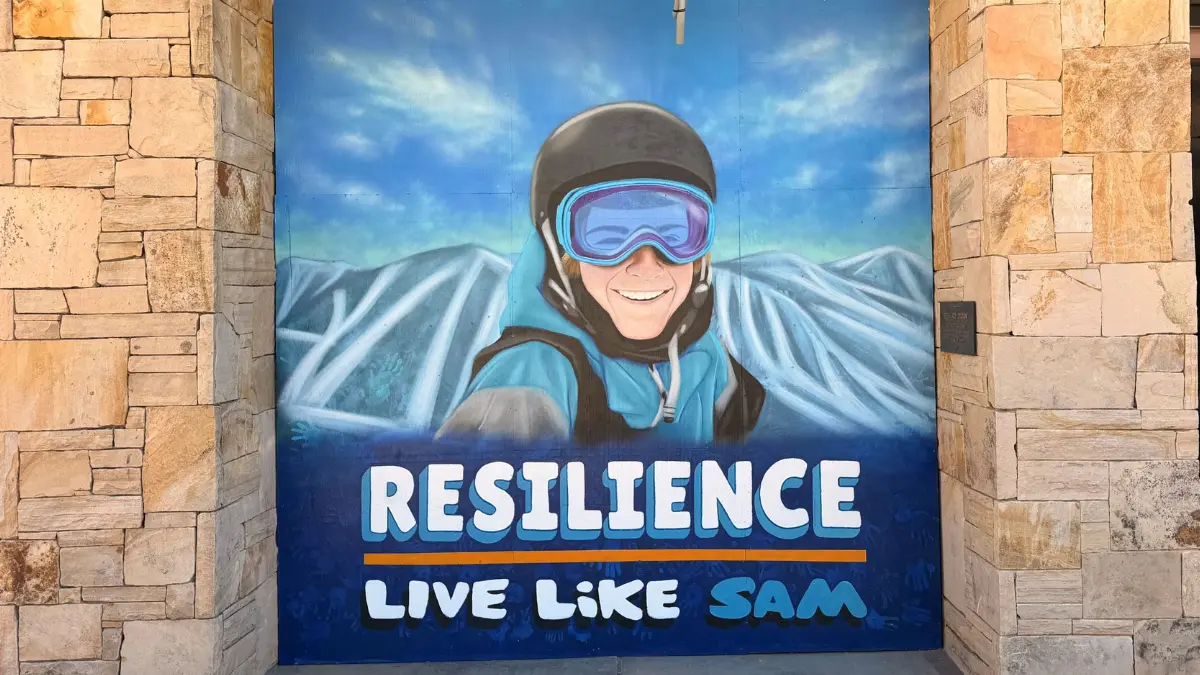 A new mural at Park City Mountain Resort depicts Sam Jackenthal and a message of resilience from the Live Like Sam Foundation.