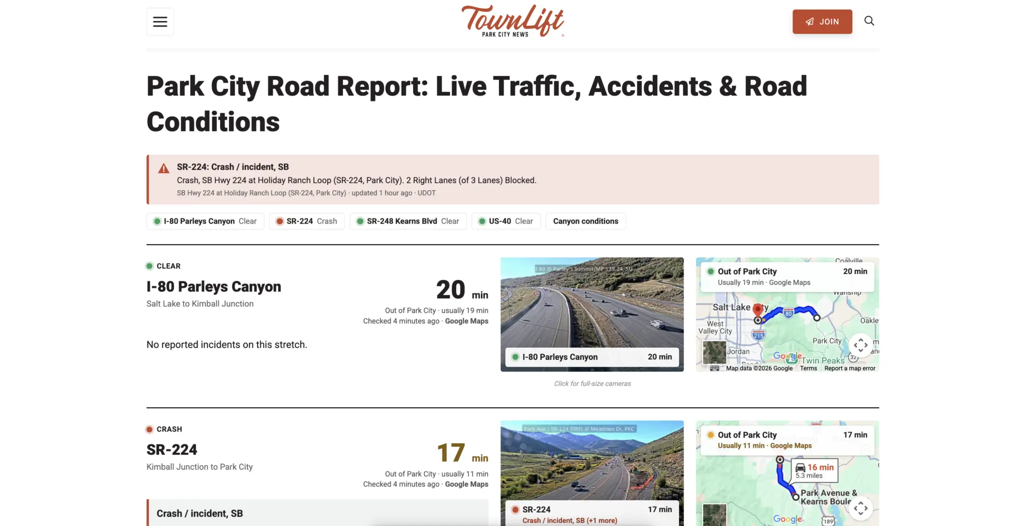 TownLift's new road report feature.