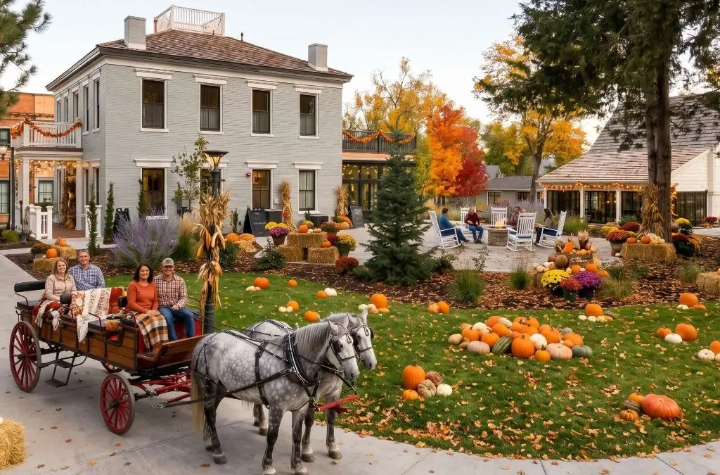 A horse-drawn carriage passes through Homestead Midway Utah during Fall Fest, which features pumpkins, seasonal treats and family activities through Oct. 18.