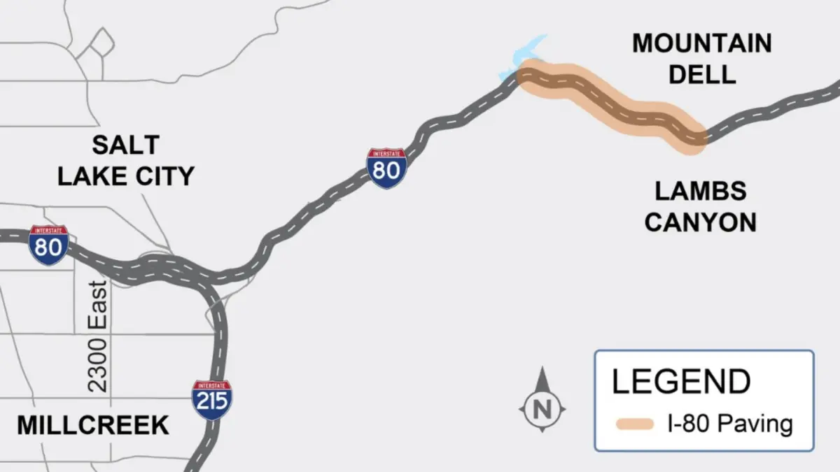 Westbound I-80 near Lambs Canyon will be reduced to two lanes during daytime construction through Wednesday, Oct. 21.