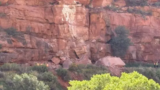 Crews working on Mt. Carmel Highway rockfall that closed the road last week.