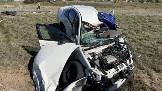 The passenger vehicle involved in a wrong-way crash on Thursday.
