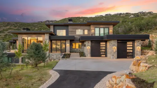 621 East Canyon Gate Park City // Exterior sunset view // Inhabit Park City